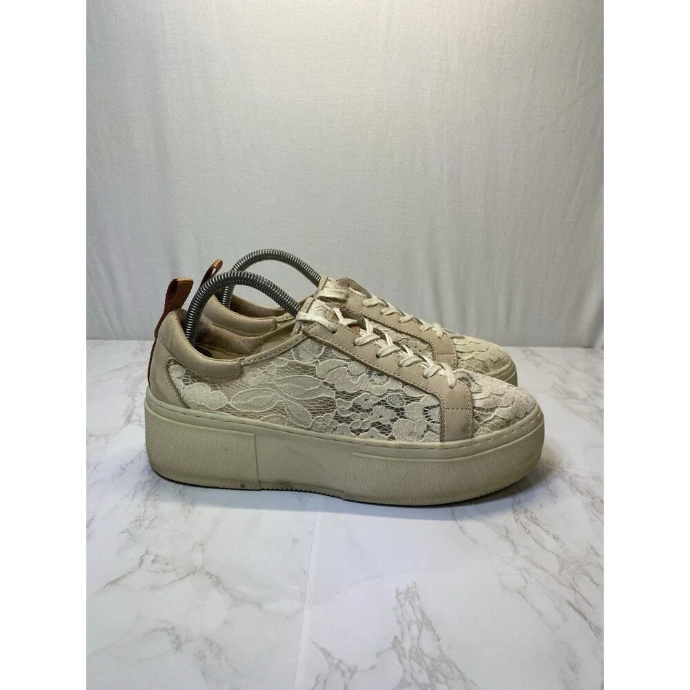 42 GOLD Glee Leather Sneakers for Women - Cream Lace, Size 10/41